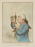 James Gillray, A Connoisseur Examining A Cooper, etching with hand-coloring, 1792