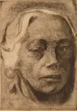 Käthe Kollwitz, Selbstbildnis (Klipstein 122), etching, 1912, as published in 1945, van der Becke blindstamp lower right