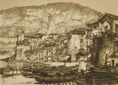 Samuel Chamberlain, A Mediterranean Village, drypoint, 1938