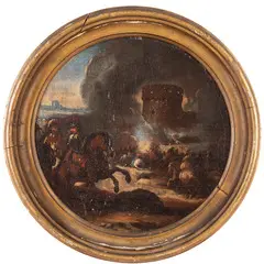 Battaglia by Giovanni Luigi Rocco, oil on canvas applicata on panel, offered Nov 2022