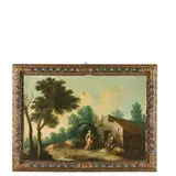 Domenico Pecchio, Paesaggio con figure, oil on canvas