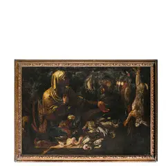 Simone del Tintore, Natura morta con cacciagione e figure, oil on canvas