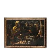 Simone del Tintore, Natura morta con cacciagione e figure, oil on canvas