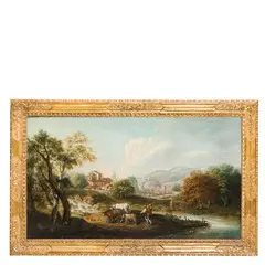 Antonio Diziani, Paesaggio fluviale, oil on canvas