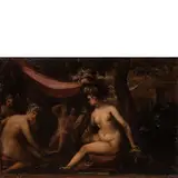 Lambert Sustris, Diana al bagno / La caccia di Diana, oil on panel