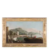 Marco Ricci, Veduta costiera con torre, figure e barche