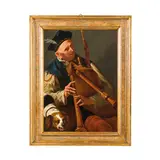 Simone del Tintore, Suonatore di zampogna con cane che ringhia, oil on canvas