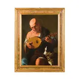 Simone del Tintore, Suonatore di liuto con cane, oil on canvas