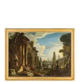Giovanni Paolo Panini, Capriccio architettonico di Roma con arco, obelisco, esedra e figure
