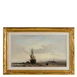 Ugo Manaresi, Ravenna, 1851 - Livorno, 1917 / Marina con veliero in secca / Firmato U Manaresi e datato 1876 in basso a sinistra