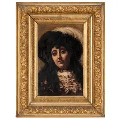 Napoleone Grady, Santa Cristina, 1860 - Brusimpiano, 1949 / Ritratto di ragazza con cappello di piume / Ritratto femminile con velo / Firmati N Grady in alto a sinistra, oil on tavoletta