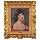 Federico Zandomeneghi, Venezia, 1841 - Parigi, 1917 / Busto di donna, fiore rosso tra i capelli / Firmato Zandomeneghi in alto a destra