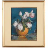 Giuseppe Casciaro, Ortelle, 1863 - Napoli, 1945 / Vaso con boccioli di rose bianche / Firmato G Casciaro e datato in basso a destra