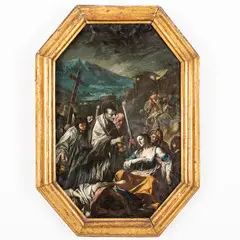 Coppia di modelletti by Giuseppe Antonio Petrini, oil on paper applicata on panel, offered Dec 2022