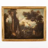 Bartolomeo Pedon, Paesaggio con rovine e figure, oil on canvas