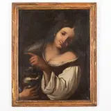 Antonio Gherardi, Giovane donna con furetto, oil on canvas