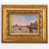 Alessandro Milesi, Venezia, 1856 ; 1945 / Barche nella laguna / Firmato A Milesi in basso a sinistra