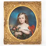 Charles Louis Gratia, Rambervillers 1815 ; Montlignon 1911 / Ritratto di bambina con fiori / Firmato L Gratia e datato 1852 sul lato a destra, pastel on paper