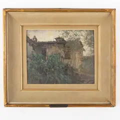 Arnaldo Ferraguti, Ferrara, 1862 ; Forlì, 1925 / Casolare in campagna / Dedica e firma A Ferraguti in basso a destra, oil on cardboard
