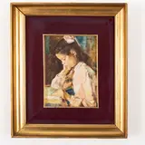 Cesare Peruzzi, Montelupone, 1894 ; Recanati, 1995 / La bimba che legge / Firmato Peruzzi in alto a destra, oil on canvas