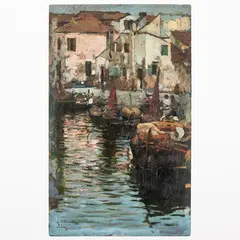Arnaldo Ferraguti, Ferrara, 1862 ; Forlì, 1925 / Scorcio di laguna / Firmato A Ferraguti in basso a sinistra, oil on panel