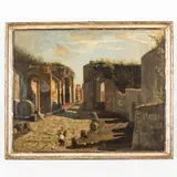 Alessandro La Volpe, Lucera, 1820 ; Roma, 1887 / Pittore al cavalletto tra le rovine di Ercolano / Firmato A la Volpe e datato 72 in basso a destra, oil on canvas