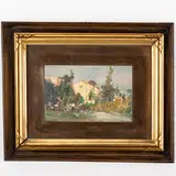 Romolo Leone, Attivo a Napoli nel XX secolo / Paesaggio con figure / Firmato Romolo Leone in basso a sinistra, oil on panel