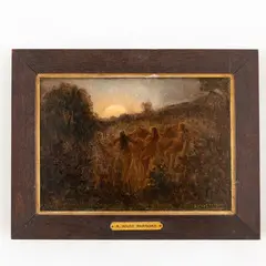 Arthur Wilde Parsons, 1854 ; 1931 / Danza nel bosco al tramonto / Firmato A Wilde Parsons in basso a destra, oil on cardboard telato