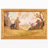 Luigi Gainotti, Parma, 1859 ; Genova, 1940 / San Colombano rende mansueto l'orso, oil on cardboard