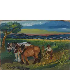 Antonio Ligabue, Zurigo 1899 - Gualtieri 1965 / Aratura, 1952, oil on faesite