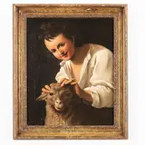 Luigi Amidani, Pastorello con pecora, oil on canvas