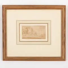 Bartholomeus Breenbergh, Paesaggio con rovine, pencil and acquerello on paper