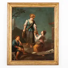 Giuseppe Gambarini, Scena campestre con contadine e giovane pastore, oil on canvas