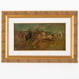 Tito Pellicciotti, Barisciano, 1871 - Aquila, 1950 / Battaglia / Firmato T Pellicciotti in basso a sinistra, oil on tavoletta