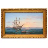 Tommaso de Simone, Napoli, 1805 - 1888 / La fregata principe Umberto soccorre la corazzata re d'Italia / Firmato De Simone e datato 1883 in basso a destra, oil on canvas