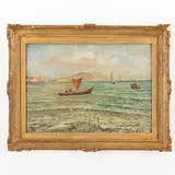 Ugo Pratella, 1890 - 1978 / Marina con barche / Firmato U Pratella in basso a sinistra, oil on canvas