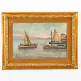 Ugo Pratella, 1890 - 1978 / Marina con barche a vela / Firmato Ugo Pratella in basso a sinistra, oil on canvas
