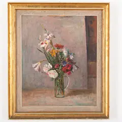 Emanuele Rambaldi, Pieve di Teco, 1903 - Savona, 1968 / Vaso con fiori / Firmato E Rambaldi 20 in alto a destra, oil on panel