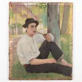 Firenze, 1903 - 1960 / Ritratto di giovane che fuma la pipa / Firmato Valen Ghiglia e datato 1938 in basso a destra by Valentino Ghiglia, oil on canvas, offered Feb 2023