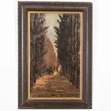 Cesare Riesch, Firenze, 1906 - 1981 / Viale alberato con figura / Firmato C Riesch e datato 1931 in basso a destra, oil on cardboard