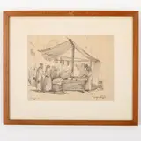 Mario Moretti Foggia, Mantova, 1882 - Macugnaga, 1954 / Scena di mercato a Chioggia / Firmato Moretti Foggia in basso a destra, Chioggia '38 in basso a sinistra