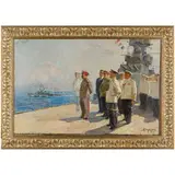 Victor Grigorovich Puzyrkov, Dnepropetrovsk, 1918 - Kiev, 1999 / Stalin sulla nave Aurora / Firmato V Puzirkov in basso a destra