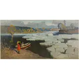 Dnipropetrovsk, 1921 - 2009 / Paesaggio della Kamchatka con figure / Firmato M Kokin in basso a destra by Mykhaylo Oleksandrovich Kokin, oil on canvas, offered Apr 2023