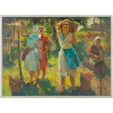 Mitrofanovka, 1945 / Raccolta dell'uva a Mitrofanov / Firmato A Yanev in basso a destra by Anatoly Mykytovich Yanev, oil on canvas, offered Apr 2023