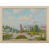 Victor Davydovich Elbert, Boguslav, 1927 - 2006 / Nuovo villaggio ucraino, la strada verso il comunismo / Firmato V Elbert e datato 1975 in basso a destra, oil on cardboard
