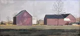 John Austin, Tobacco Sheds, Glastonbury,, Tempera On Artist Board