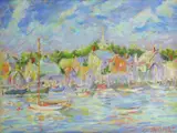 George Thomas, Summer Day Easy Street Boat Basin Nantucket, Pastel on Paper