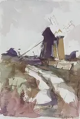 Old Mill by David Lazarus, Watercolor on Paper, offered Aug 2022