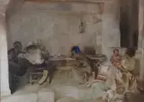William Russell Flint, Gypsy Family In An Interior, Granada, Watercolor on Paper