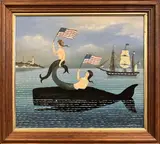 Ralph Eugene Cahoon Jr, Mermaids with Flags, Oil on Masonite